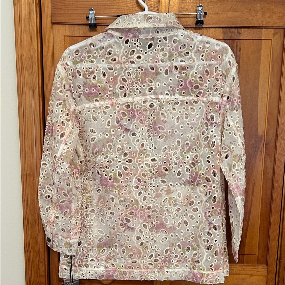 Kathy Ireland Cream Eyelet Floral Shirt Jacket NWT XL Lightweight Spring - Picture 7 of 13